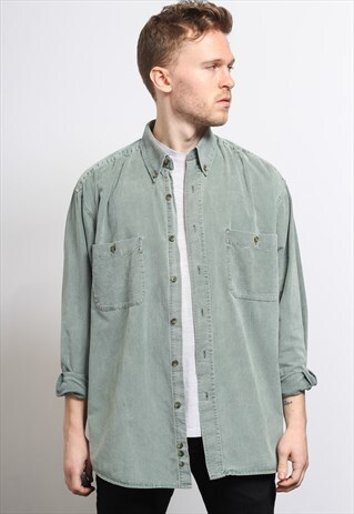 VINTAGE CORDUROY CORD SHIRT GREEN