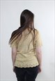 90S VINTAGE KNIT BLOUSE RETRO YELLOW PULLOVER LACE TOP 