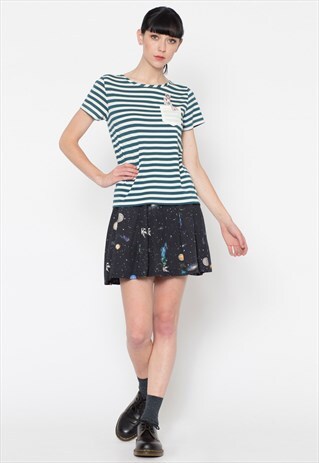 BLUE AND WHITE STRIPED T-SHIRT WITH ASTRONAUT SLOTH POCKET