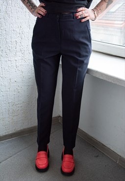 Vintage Navy Blue Wool Trousers