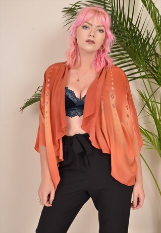 VINTAGE 90S PATTERNED CHIFFON WATERFALL CARDIGAN ORANGE