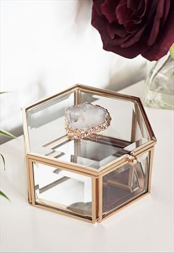 Glass Jewellery Box With Natural Gold Edged Crystal Design