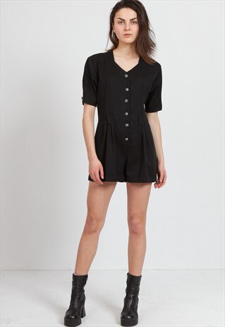 VINTAGE BLACK SHORT SLEEVE JUMPSUIT PLAYSUIT