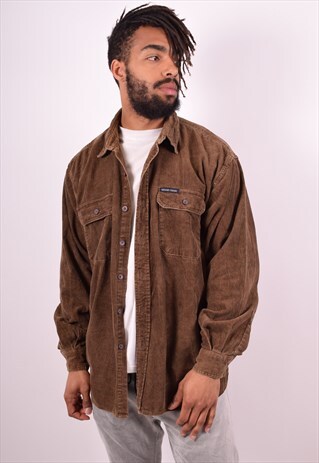 MENS VINTAGE CORDUROY SHIRT XL BROWN 90S