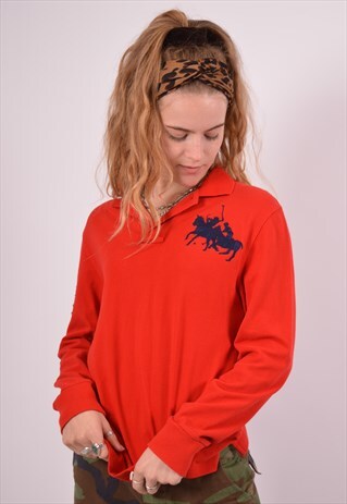 VINTAGE POLO RALPH LAUREN POLO SHIRT LONG SLEEVE RED