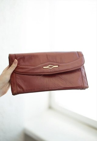 VINTAGE 80'S BROWN LEATHER CLUTCH
