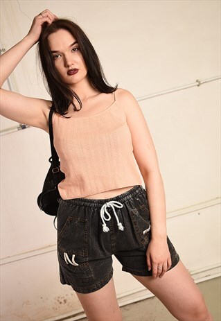 80'S RETRO DENIM HIGH WAISTED FESTIVAL SHORTS