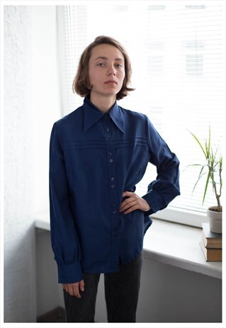 VINTAGE 70'S NAVY MINIMALIST SHIRT
