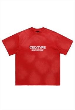 Crew slogan t-shirt Geometric print tee grunge top in red