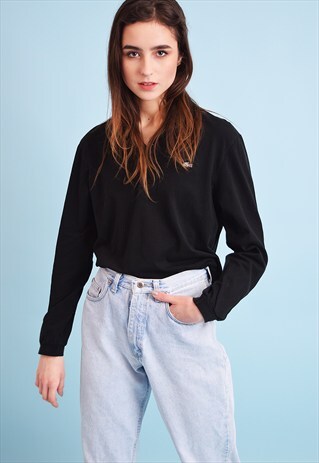 CUTE 90'S RETRO MINIMALIST LACOSTE BLACK POLO BLOUSE TOP