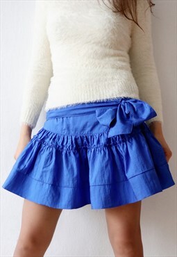 Y2k 00s Ruffled Mini Skirt Funky Bright Blue Vintage Skirt