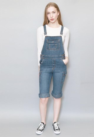 VINTAGE 1990'S MID WASH CROPPED DENIM DUNGAREES
