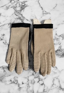 St Michael Unworn Vintage Fabric Cream Black Leather Gloves