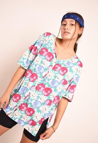 90S S. OLIVER TEE T-SHIRT BLOUSE WITH GRAPHIC FLORAL PRINT