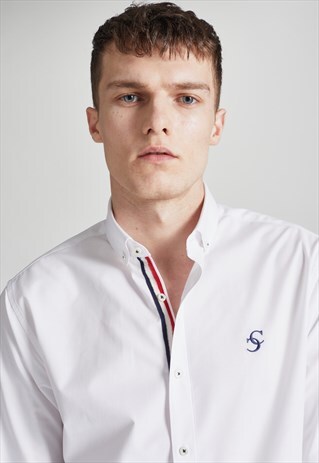 WHITE SLIM FIT WITH CONTRAST PLACKET
