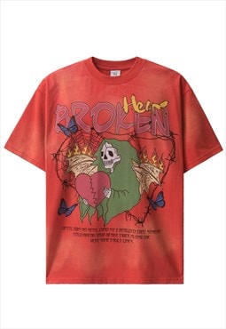 Death print t-shirt tie-dye grim reaper tee retro top in red