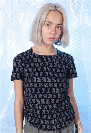 VINTAGE EMPORIO ARMANI BLACK AND PURPLE MONOGRAM TEE