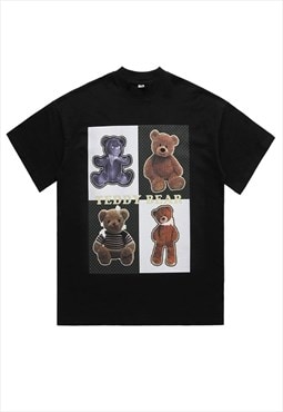 Teddy bear t-shirt grunge tee retro animal print top black
