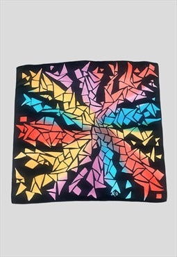 MO Vintage 80's Black Abstract Print Hand Rolled Scarf