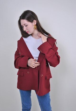 80S RED SUIT BLAZER, RETRO WOMENS FORMAL JACKET