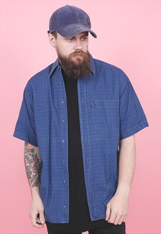 VINTAGE SHORT SLEEVED DENIM CHECK SHIRT /R12340