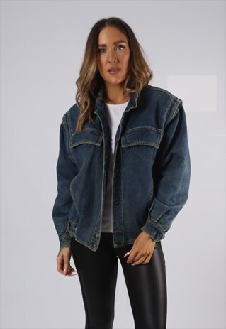 VINTAGE LINED DENIM JACKET OVERSIZED FITTED UK 12 (GP1U)