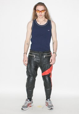 Vintage 90s biker leather trousers in black / red
