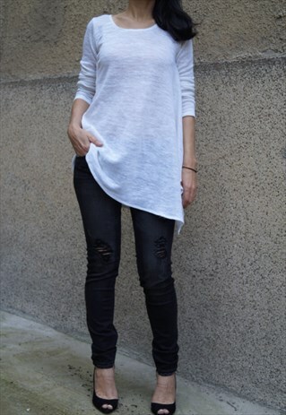 TUNIC LOOSE LONG BLOUSE KNIT TOP SUMMER ASYMMETRICAL F1498