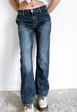 Vintage Y2k Low Waist Washed Denim Flare Women Jeans S