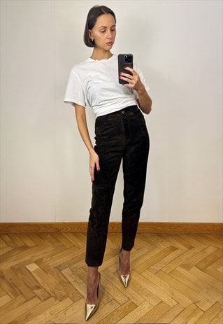 HIGH WAISTED SUEDE PANTS, WOMEN'S SUEDE LEATHER TROUSERS