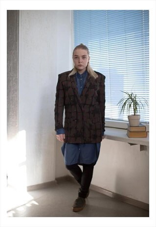VINTAGE 80'S MULTICOLOUR PATTERNED DOUBLE BREASTED BLAZER