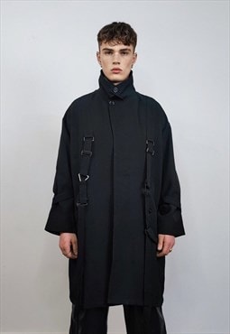 Utility buckle coat grunge bondage jacket strap attachment