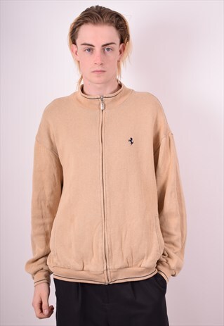 FILA MENS VINTAGE FERRARI CARDIGAN SWEATER LARGE BEIGE 90S