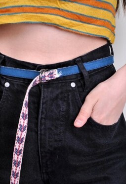 Vintage indie embroidery boho blue belt