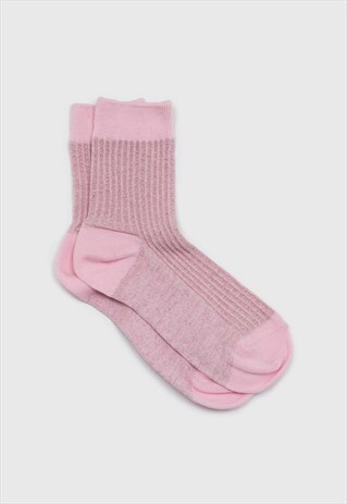 PALE PINK METALLIC VERTICAL STRIPE SOCKS