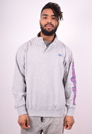 KAPPA MENS VINTAGE SWEATSHIRT JUMPER LARGE GREY 90'S