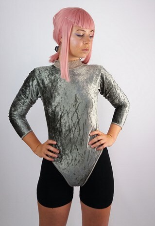 VINTAGE 80'S C&A VELVET VELOUR HIGH NECK BODYSUIT