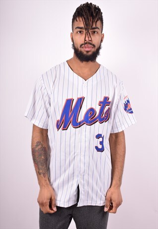 MENS VINTAGE NEW YORK METS JERSEY LARGE WHITE 90'S