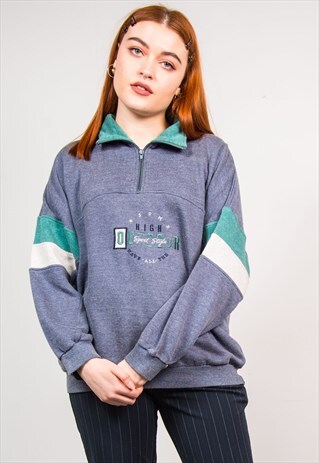 VINTAGE 90'S GREY & GREEN SPORT QUARTER ZIP SWEATSHIRT
