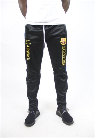 VINTAGE NIKE FCB BLACK STRIPED TRACKSUIT BOTTOMS