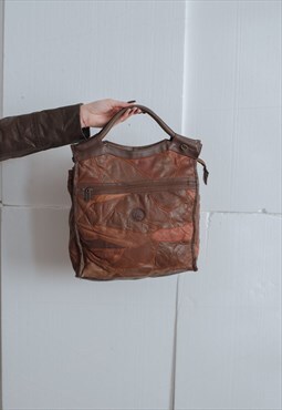 Vintage 80s Patchwork Real&Faux Leather Large Handbag