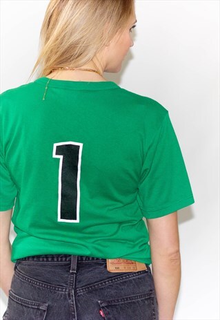 VINTAGE 1/4 BUTTON UP GREEN BASEBALL T-SHIRT