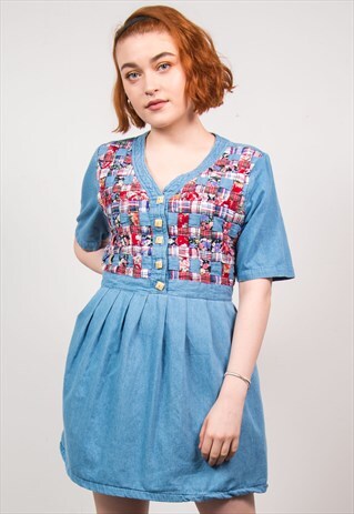 VINTAGE 90'S BLUE DENIM MINI DRESS