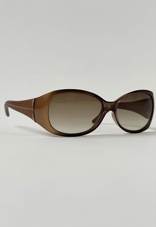 Fendi Vinatge Sunglasses Selleria Oval Leather Gold Brown