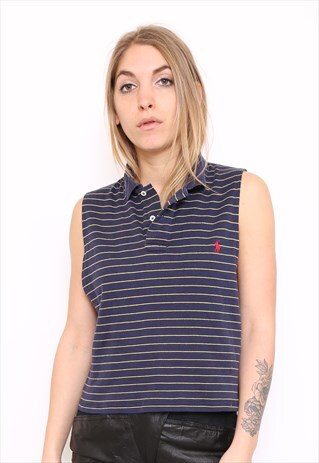 VINTAGE REWORKED RALPH LAUREN STRIPED CROP TOP