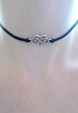 New Black Leather Choker Necklace with Infinity Celtic Knot Charm UK Seller
