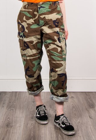 VINTAGE 90'S GREEN GRUNGE ARMY CAMO TROUSERS