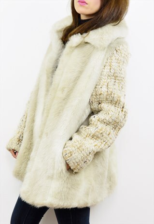 VINTAGE 80S CREAM FAUX FUR/WOOL WINTER COAT