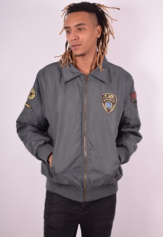 MENS VINTAGE BOMBER JACKET LARGE KHAKI 90S