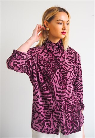 VINTAGE PURPLE ANIMAL PRINT BLOUSE